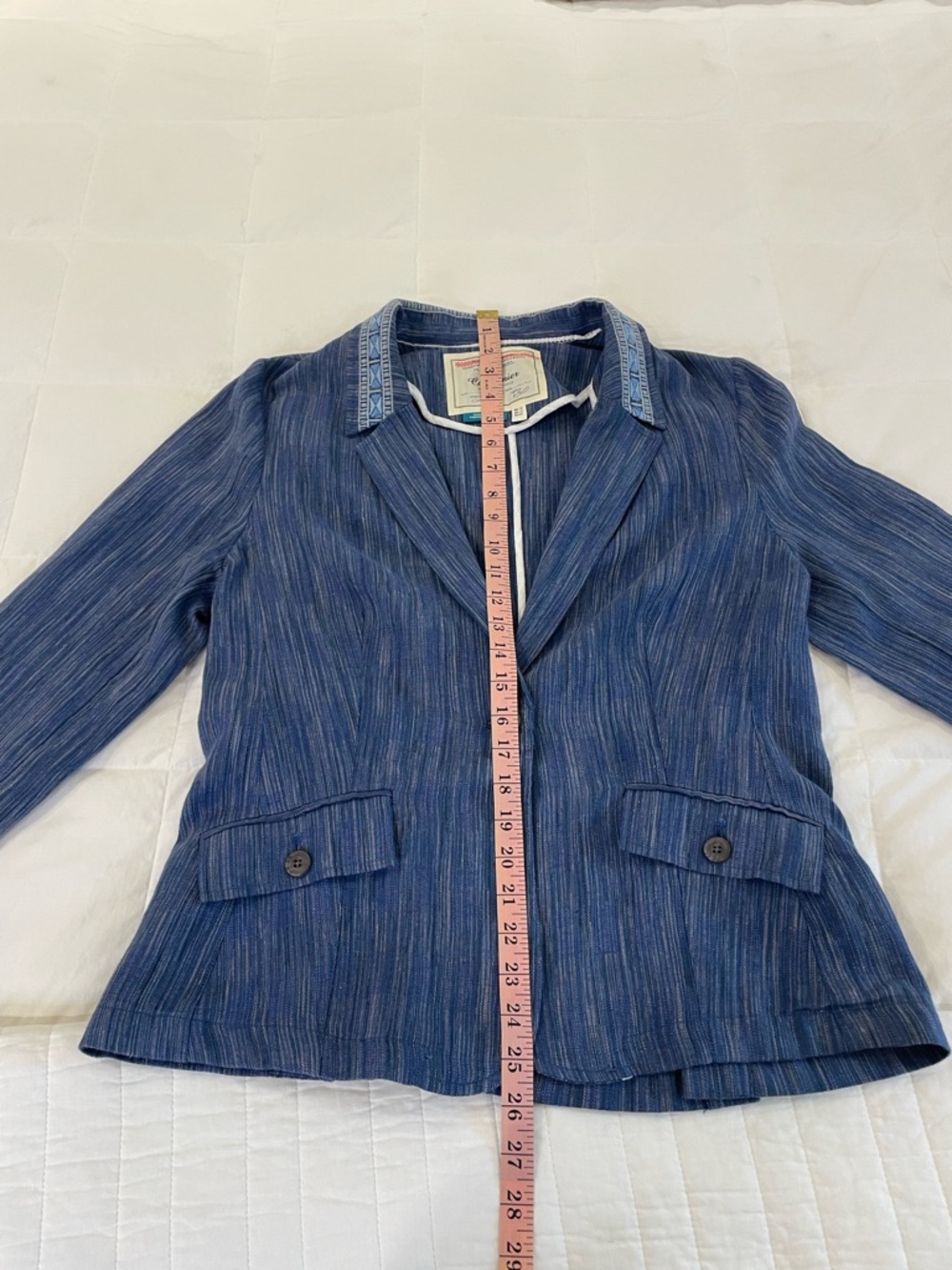 Cartonnier by  Anthropologie Size 12 Blazer In Blue.  Cotton/Linen blend Aztec. - Picture 13 of 15
